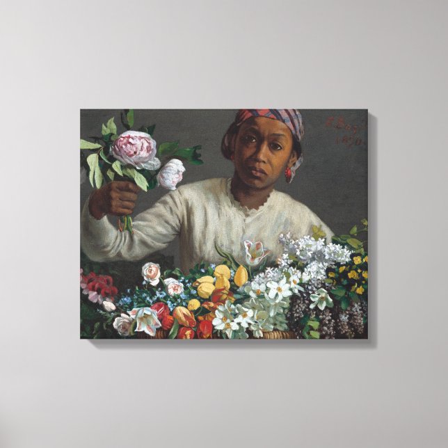 Young Woman med Peonies | é dé ric Bazille Canvastryck (Framsida)