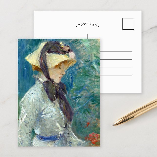 Young Woman med Straw Hat | Berthe Morisot Vykort (Skapare uppladdad)