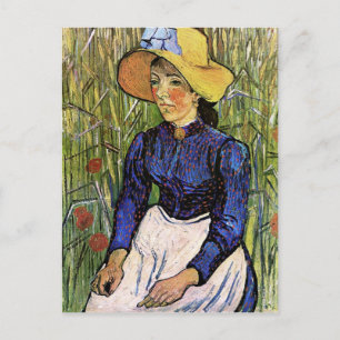 Young Woman med Straw Hat Van Gogh Fine Art Vykort