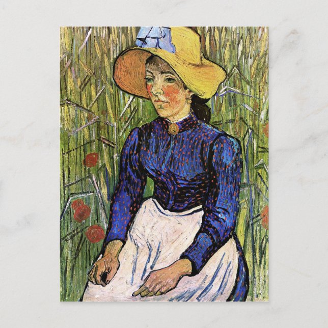 Young Woman med Straw Hat Van Gogh Fine Art Vykort (Framsida)