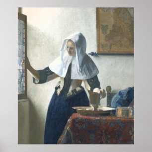 Young Woman med Vatten Pitcher av Vermeer Poster
