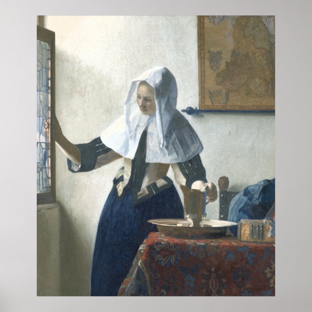 Young Woman med Vatten Pitcher av Vermeer Poster (Framsidan)