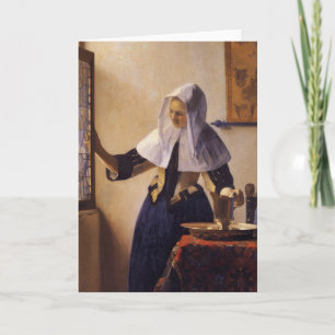 Young Woman med Vatten Pitcher Kort