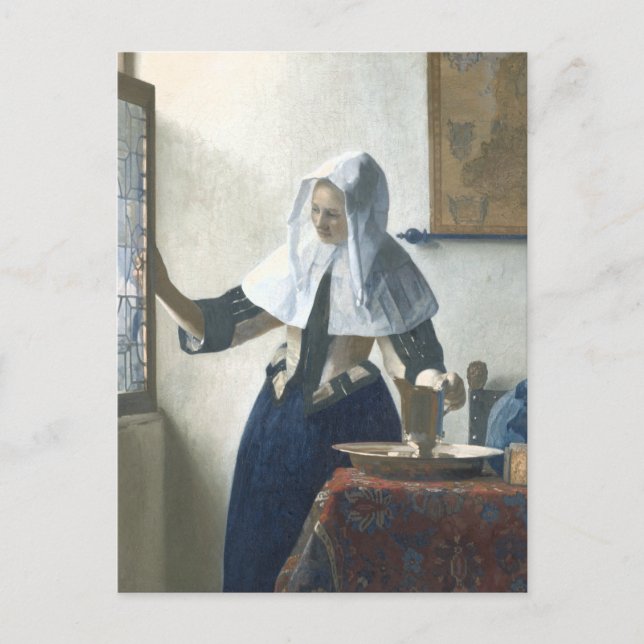 Young Woman med Vatten Pitcher Vykort (Framsida)