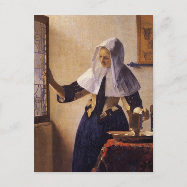 Young Woman med Vatten Pitcher Vykort (Framsida)