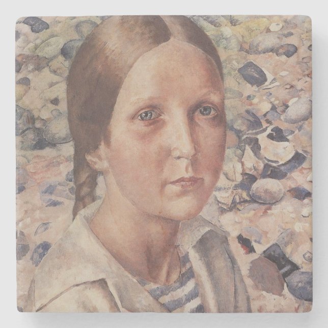 Young Woman på en rysk strand Stenunderlägg (Framsidan)