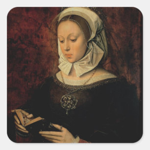 Young Woman Reading a Bok of Timours (oil on Panel Fyrkantigt Klistermärke