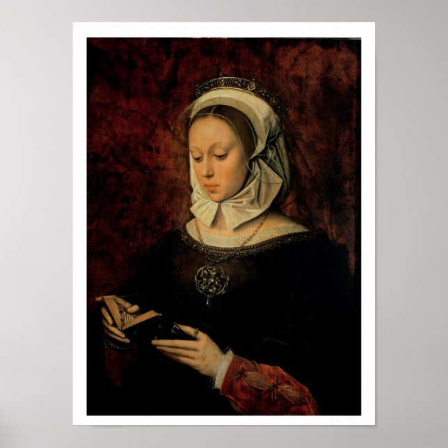 Young Woman Reading a Bok of Timours (oil on Panel Poster (Framsidan)