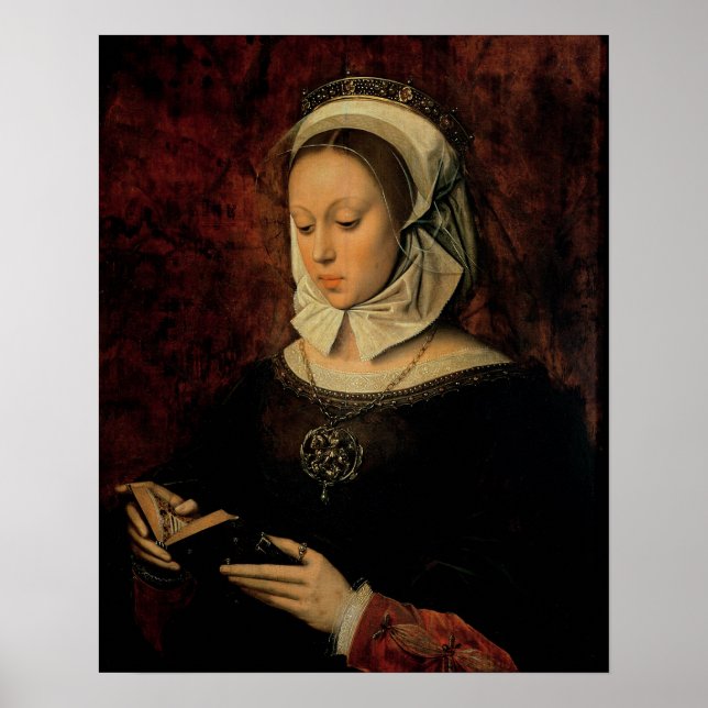 Young Woman Reading a Bok of Timours (oil on Panel Poster (Framsidan)