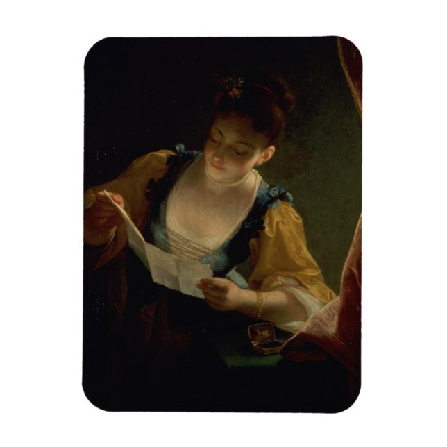 Young Woman Reading a Brev (olja på canvas) Magnet (Vertikal)