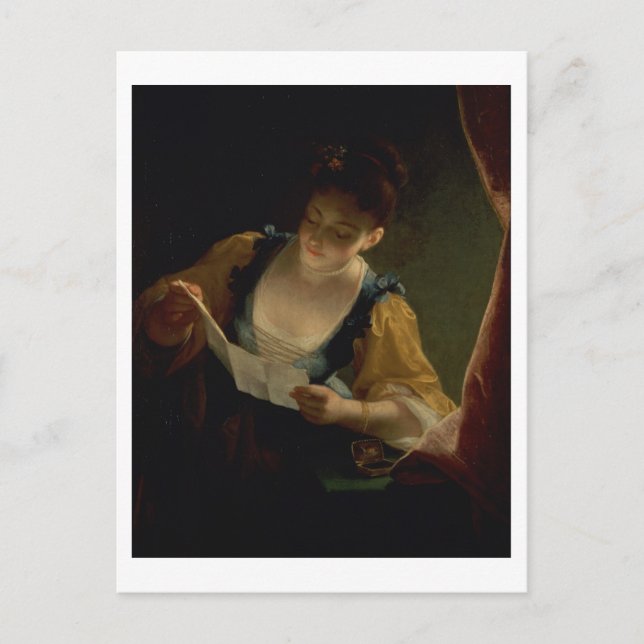 Young Woman Reading a Brev (olja på canvas) Vykort (Framsida)
