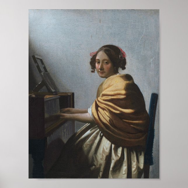 Young Woman Seed at a Virginal - Vermeer Poster (Framsidan)