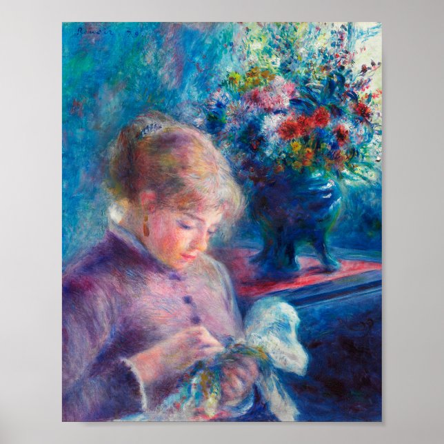 Young Woman Sewing av Pierre-Auguste Renoir Poster (Framsidan)