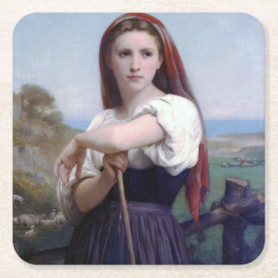 Young Woman Shepherdes, Bouguereau Underlägg Papper Kvadrat