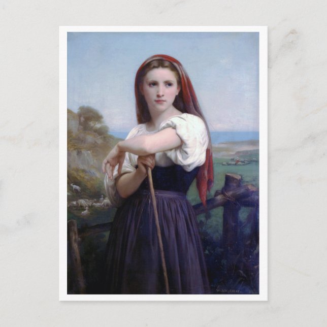 Young Woman Shepherdes, Bouguereau Vykort (Framsida)
