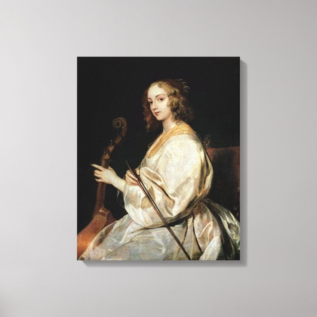 Young Woman spelar en Viola da Gamba Canvastryck (Framsida)