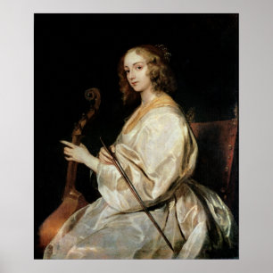 Young Woman spelar en Viola da Gamba Poster