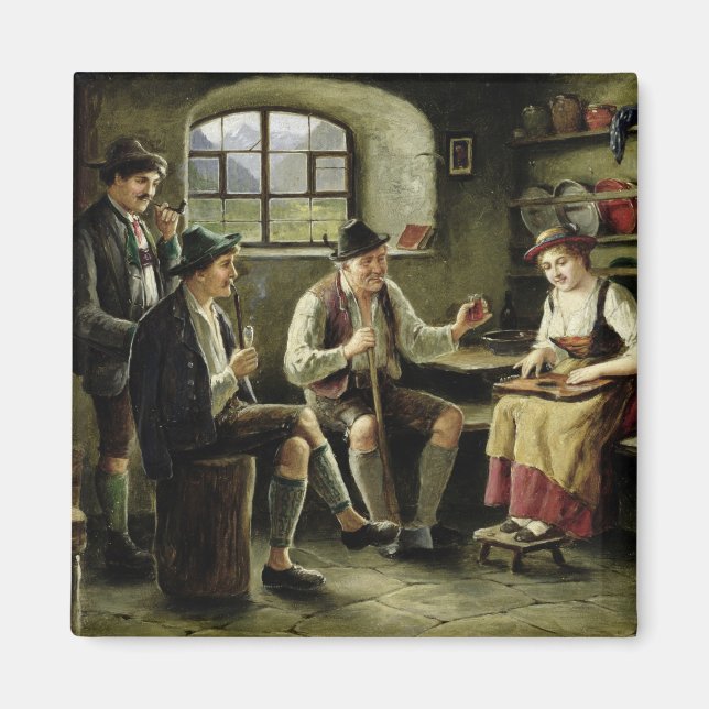 Young Woman spelar en Zither Magnet (Framsidan)