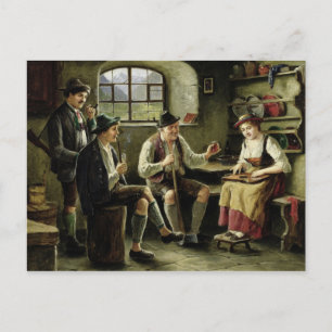Young Woman spelar en Zither Vykort