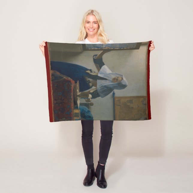 Young Woman Vatten Pitcher Vermeer Fleece Blanket (På plats)