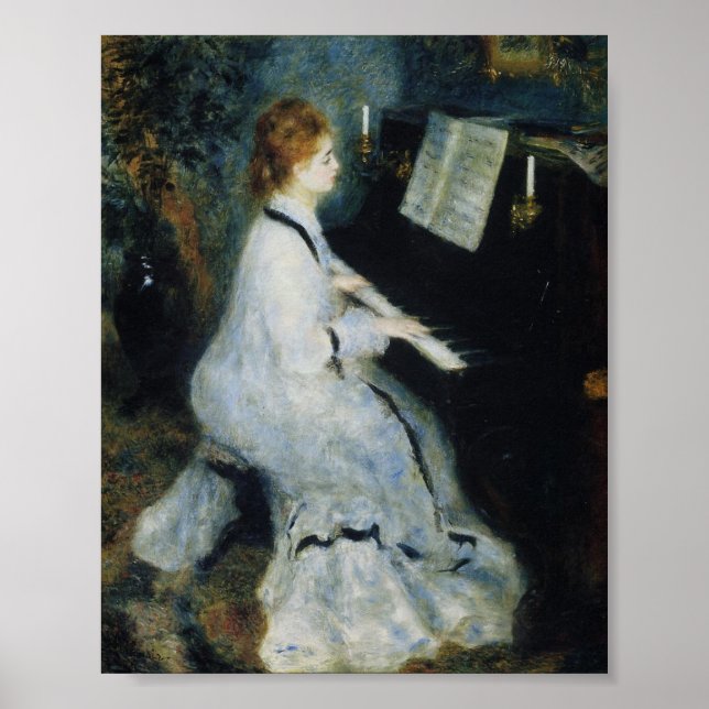 Young Woman vid Piano av Renoir Poster (Framsidan)