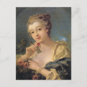 Young Woman with a Bouquet of Roses Vykort