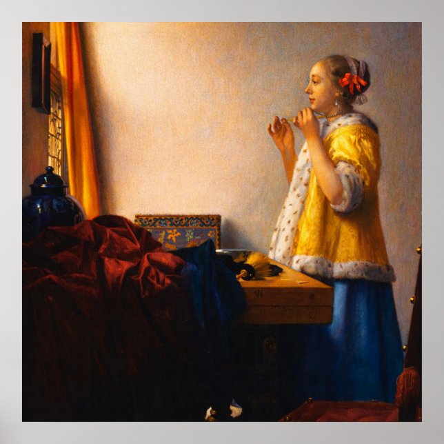 Young Woman with a Pearl Necklace by Vermeer Poster (Framsidan)