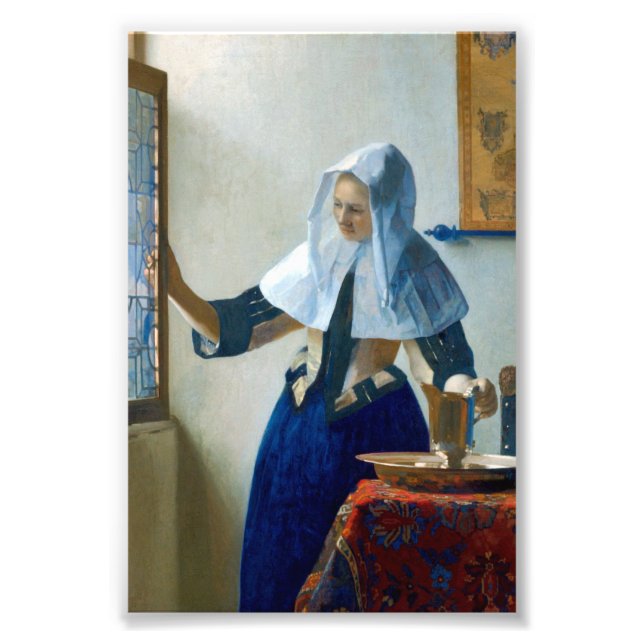 Young Woman with a Water Pitcher by Vermeer Fototryck (Framsidan)