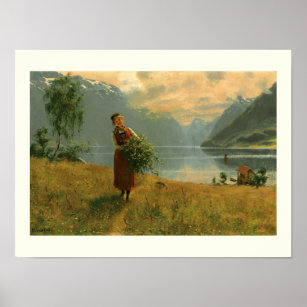 Young Woman with Birch Branches Poster