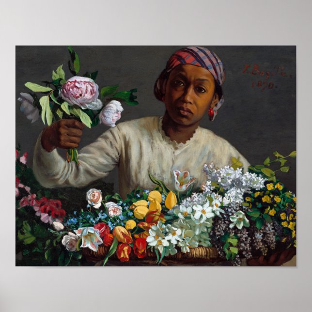 Young Woman with Peonies by Frederic Bazille Poster (Framsidan)