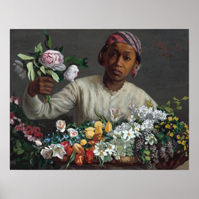 Young Woman with Peonies Frédéric Bazille Fine Art Poster (Framsidan)