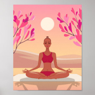 Young Woman Yoga Meditation Padmasana Rosa Golden Poster