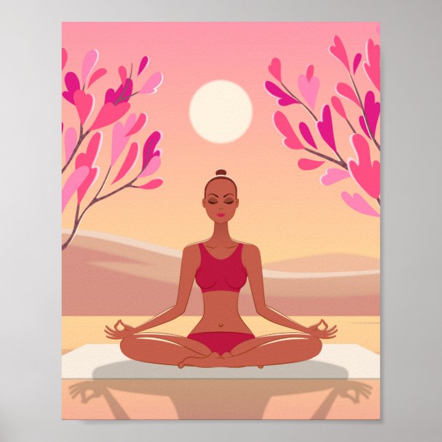 Young Woman Yoga Meditation Padmasana Rosa Golden Poster (Framsidan)