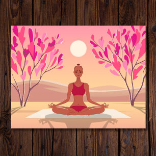 Young Woman Yoga Meditation Padmasana Rosa Golden Vykort