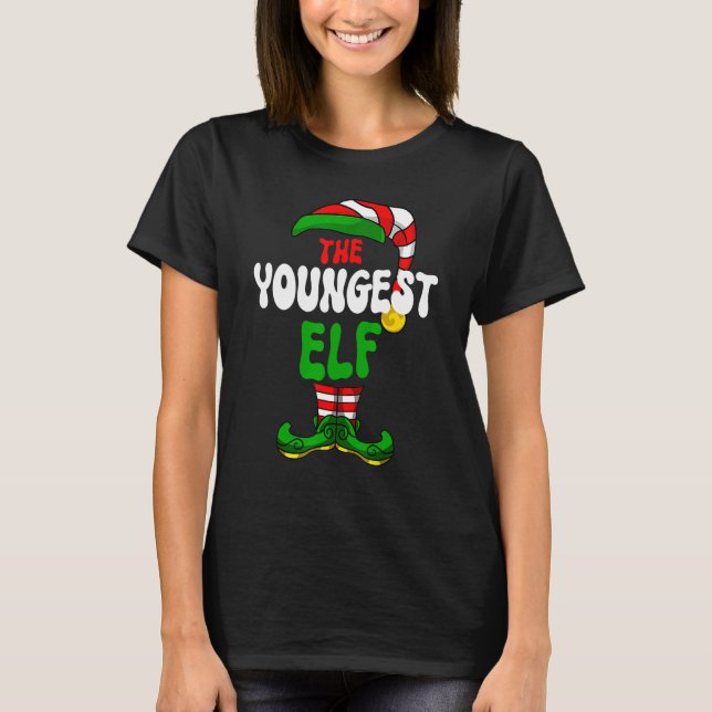 Youngest Elf Family Matching Group Merry Christmas T Shirt (Framsida)