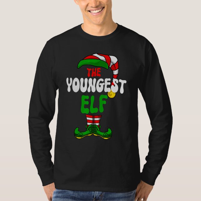Youngest Elf Family Matching Group Merry Christmas T Shirt (Framsida)
