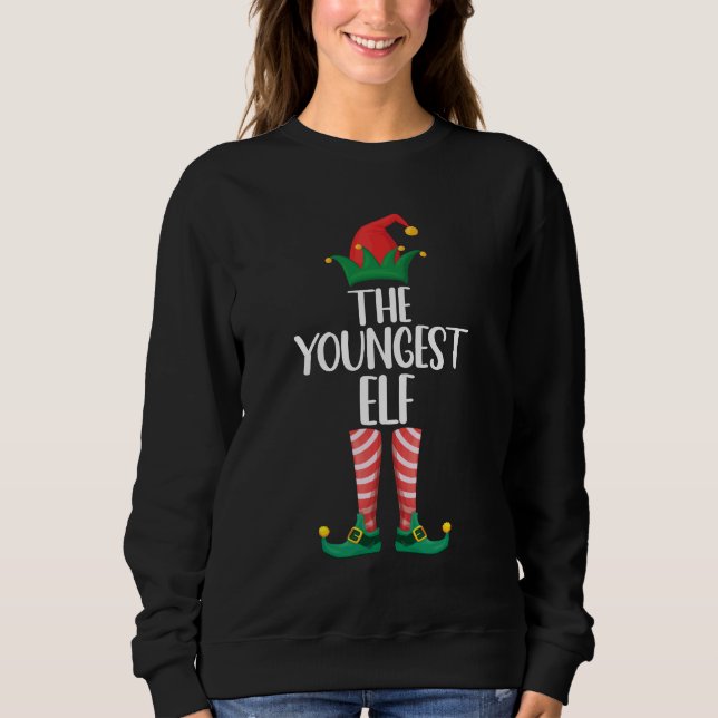 Youngest Elf Matching Familjejul Party T Shirt (Framsida)