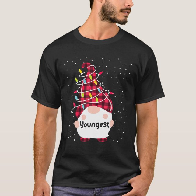 Youngest Gnome Matching Family Group jul Lig T Shirt (Framsida)