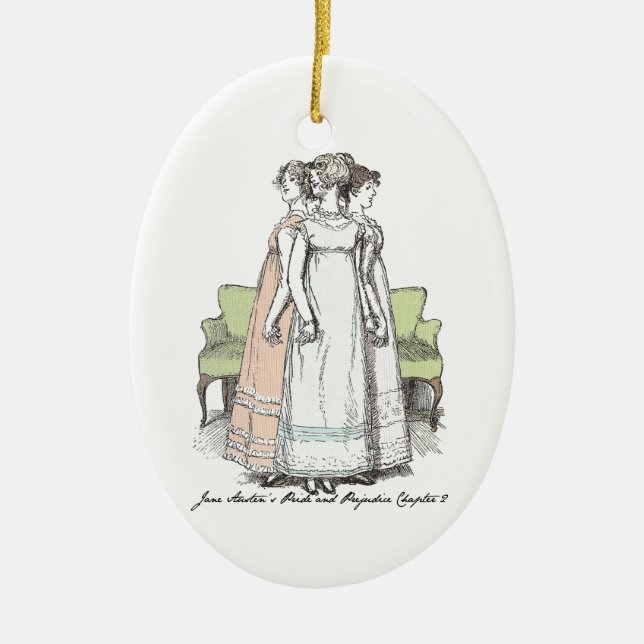 Youngest & Tallest, Jane Austen Pride & Prejudice Julgransprydnad Keramik (Framsidan)