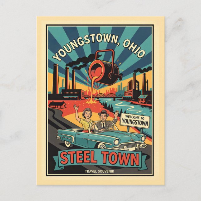 Youngstown OH – Ståltown Retro 1950-tal Vykort (Framsida)
