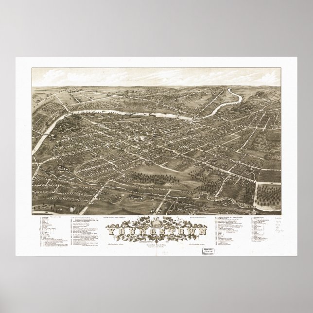 Youngstown Ohio 1882 Antique Panoramic Karta Poster (Framsidan)