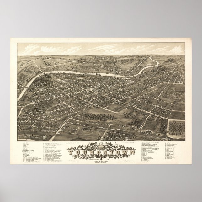 Youngstown Ohio 1882 Antique Panoramic Karta Poster (Framsidan)