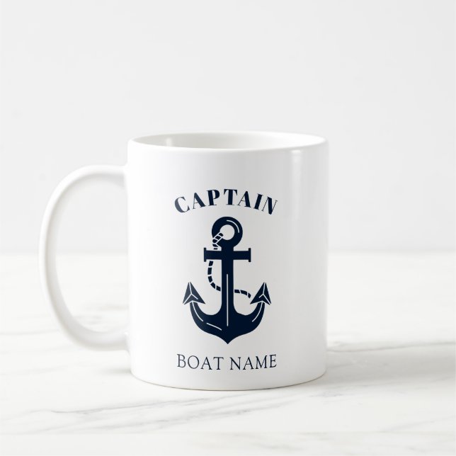 Your Boat Name Anchor Blue Captain Kaffemugg (Vänster)