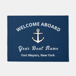 Your Boat Name Anchor Blue Welcome Aboard Doormat