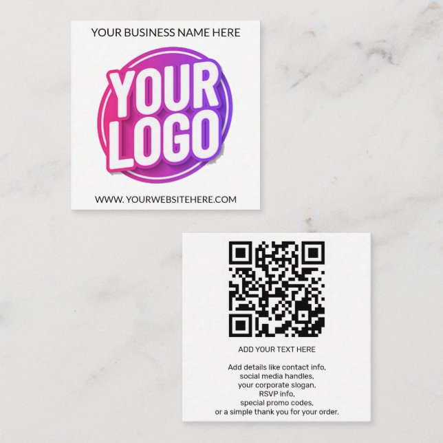 Your Business Company Team Logo and QR Code & Text Fyrkantigt Visitkort (Fram/baksida)