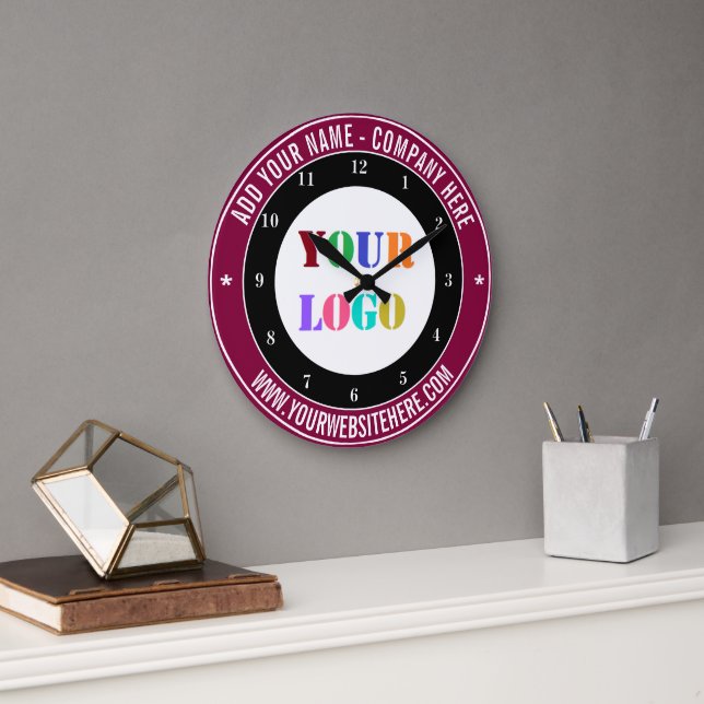 Your Business Logo Custom Text Company Wall Clock Stor Klocka (Kontor)