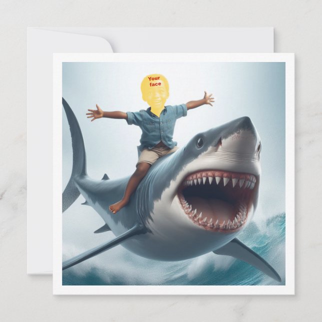Your child riding a great white shark, shark blank kort (Framsida)