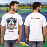 Your Custom Pickleball Player T Shirt<br><div class="desc">Personalized Pickleball Team Logo Shirt Step onto the court in style with this custom logo-style Pickleball Team Player T-Shirt, designed for players who love the energy, competition, and camaraderie of the game. Featuring a bold red and blue pickleball logo design with paddle and ball elements, this sporty graphic captures the...</div>