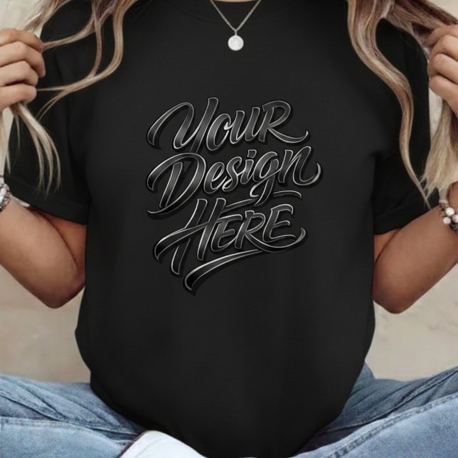 Your Design Here Bold Text Women's Black T-Shirt (Skapare uppladdad)