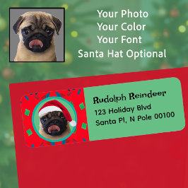 Your Dog Photo-Add Our Santa Hat-Holiday Green Red Returadress Etikett
